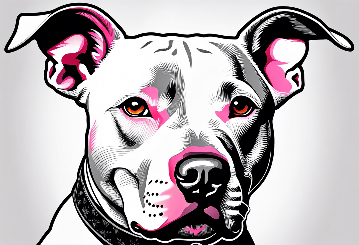 white pitbull pointed ears, pink nose tattoo idea