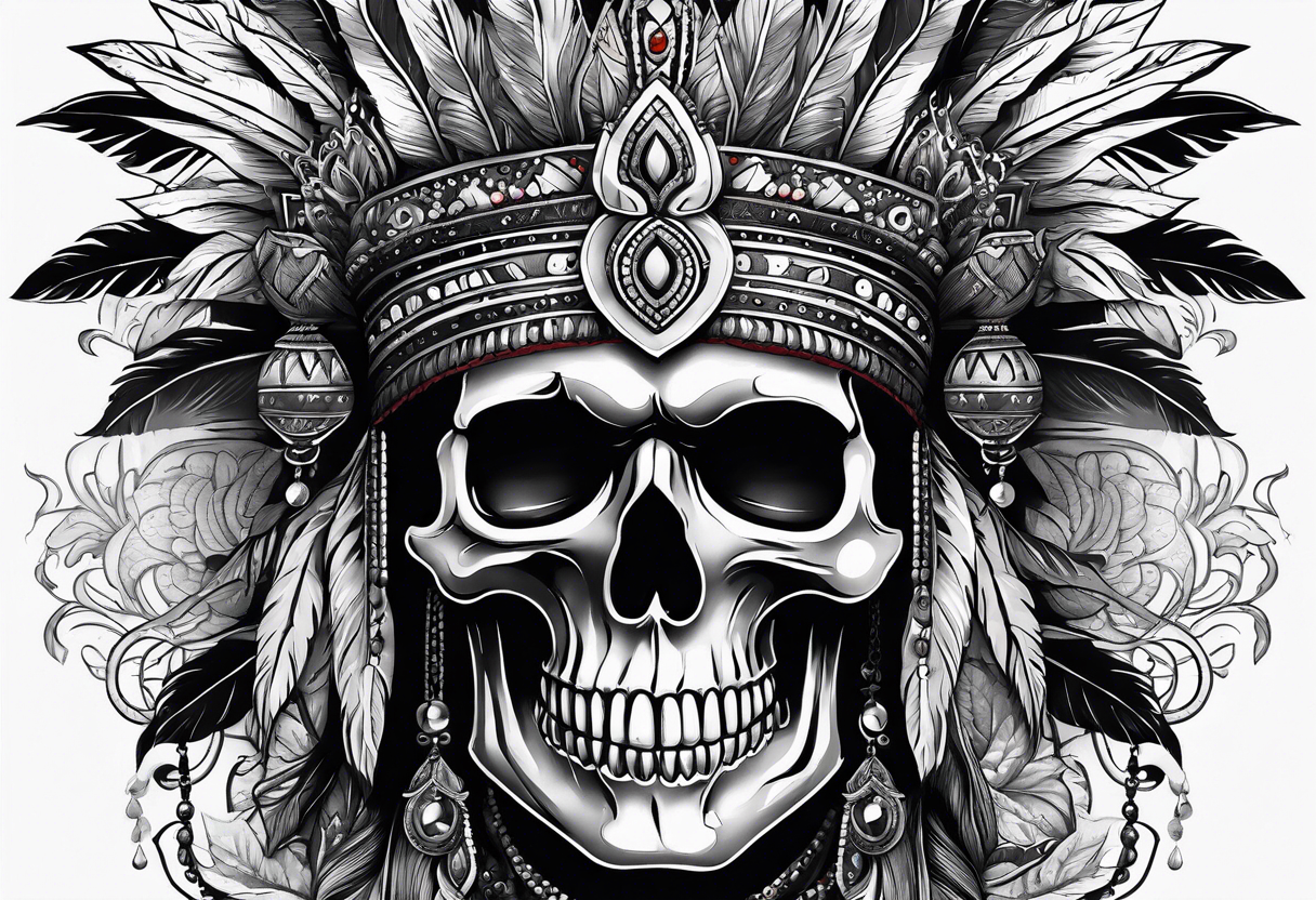 an Indian with a skull instead of a face so that he could be seen whole tattoo idea