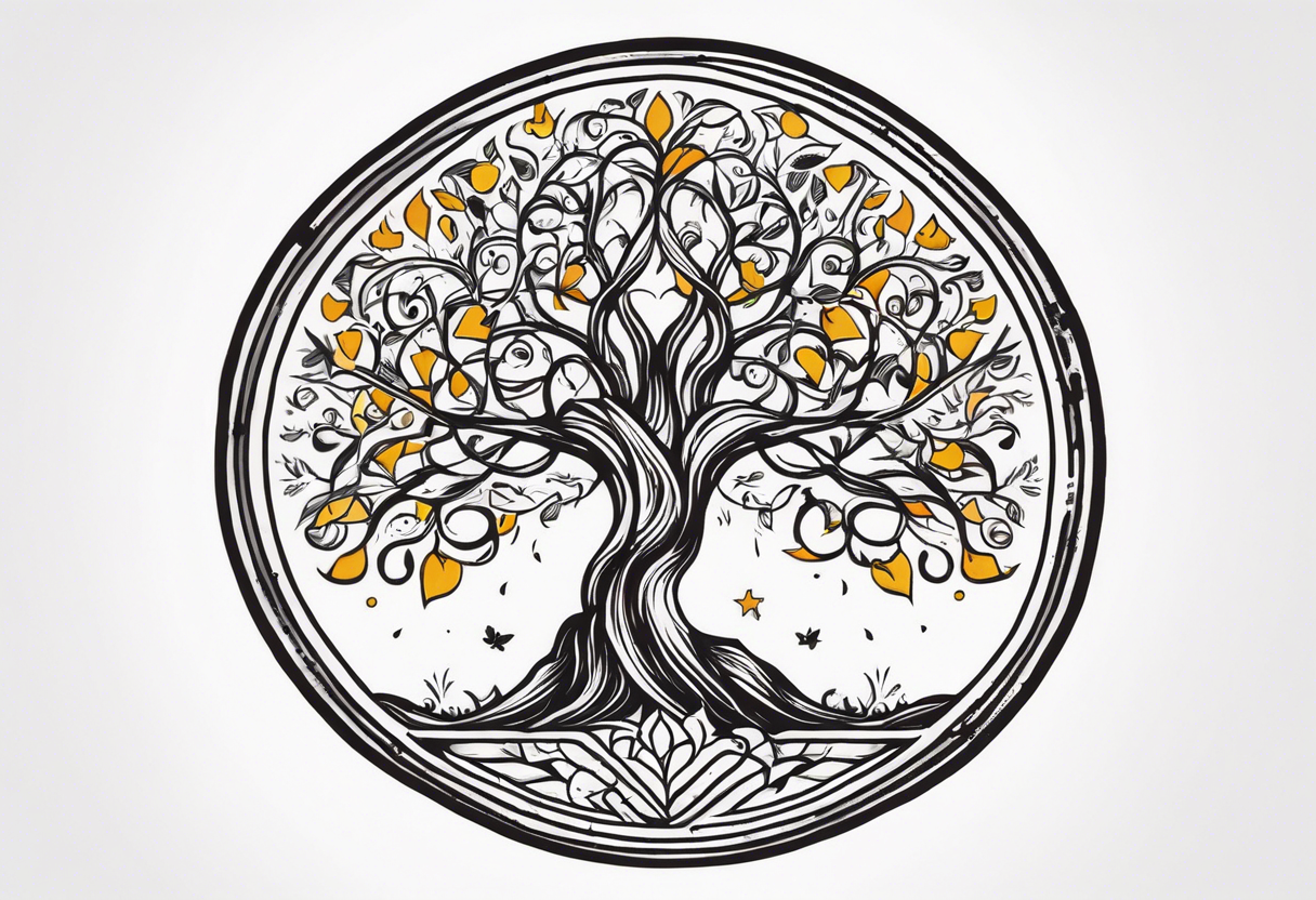 Tree of life sourounded with the text of "dont waste your time back you're not going that way" tattoo idea