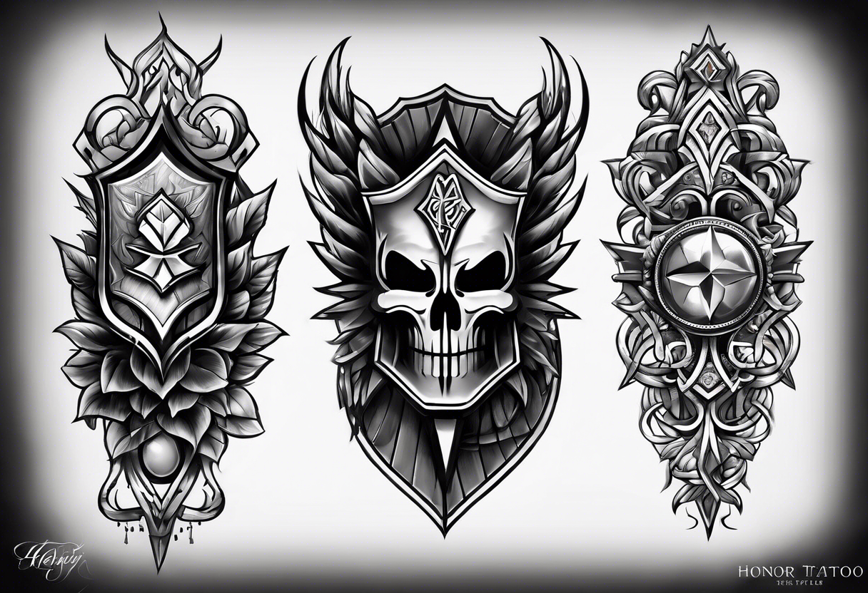 bracers forearms left and right "honor" "loyalty" "unity" "honesty" tattoo idea