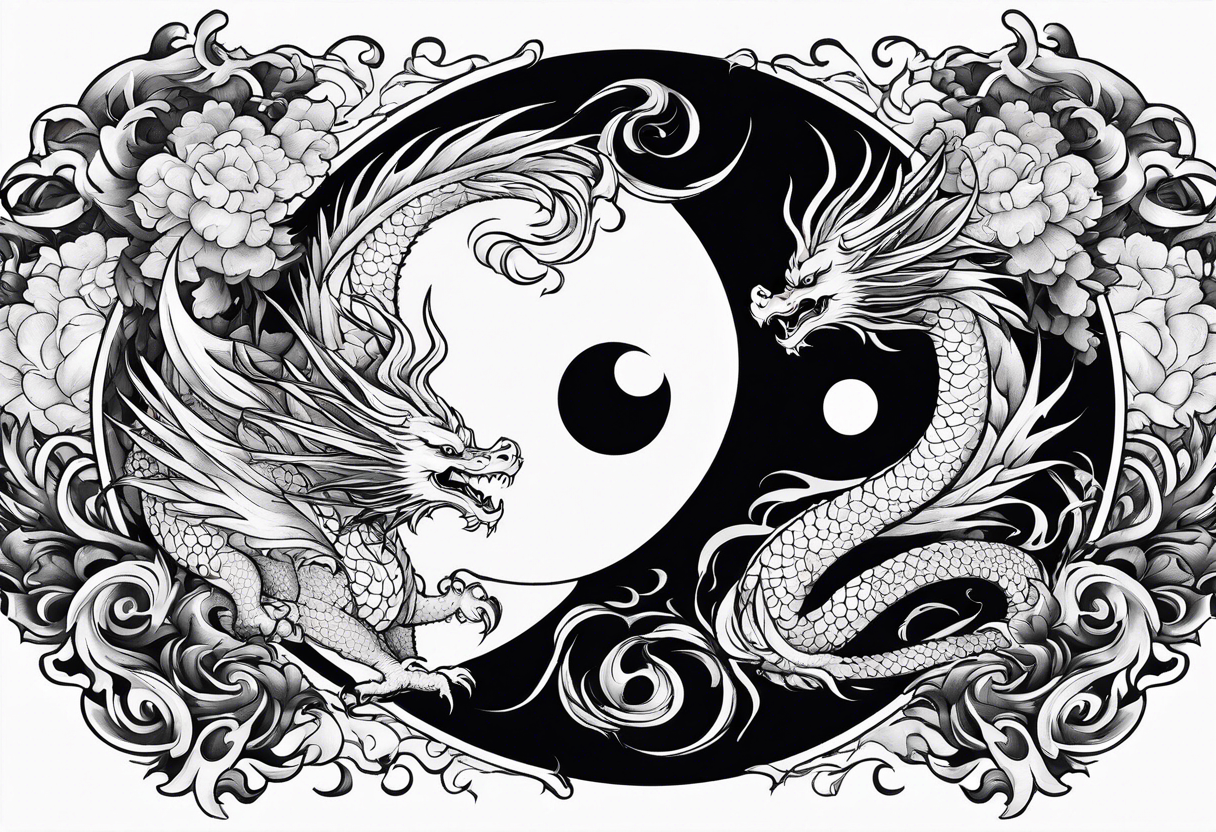 Dragon and phoenix fighting on a yin yang plate tattoo idea
