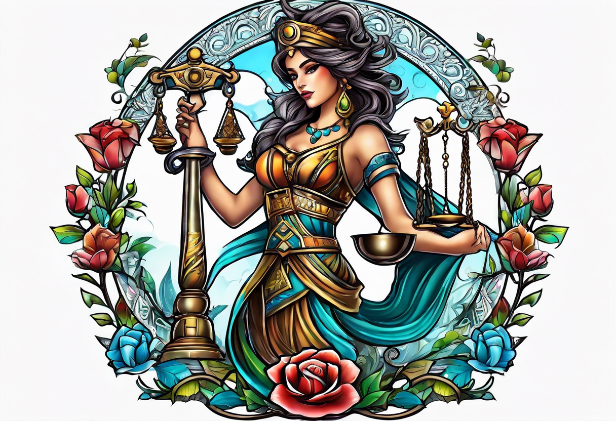 Themis with scales in hands tattoo idea