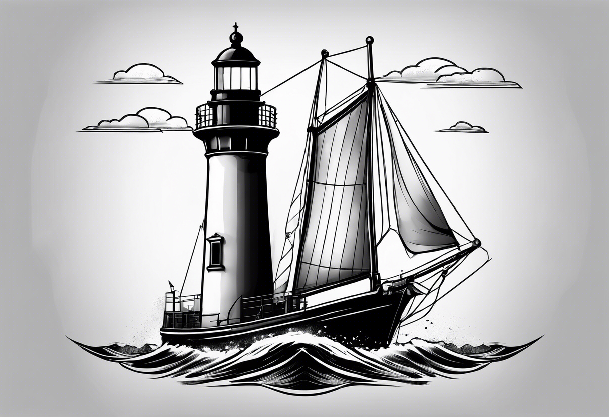 maritime lighthouse in a front view sailboat serving as a mast for a sail. tattoo idea