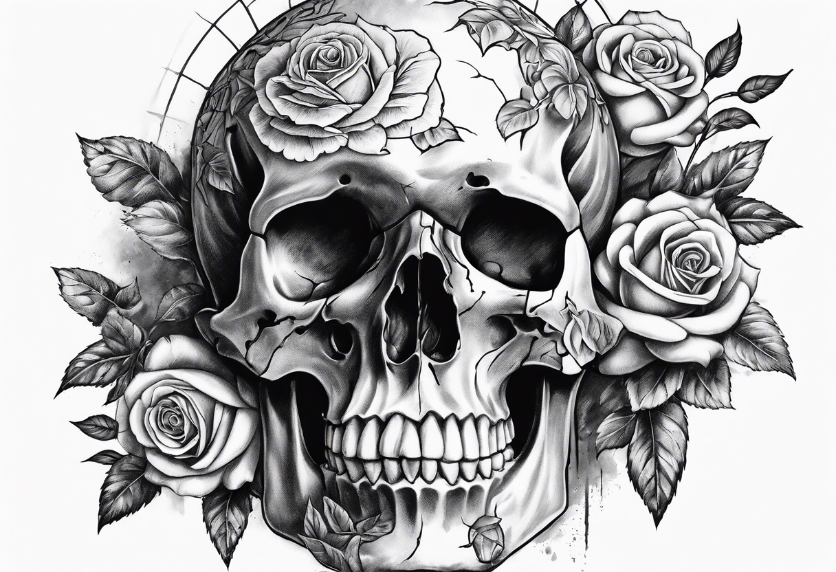 Gladius through broken skull with roses tattoo idea