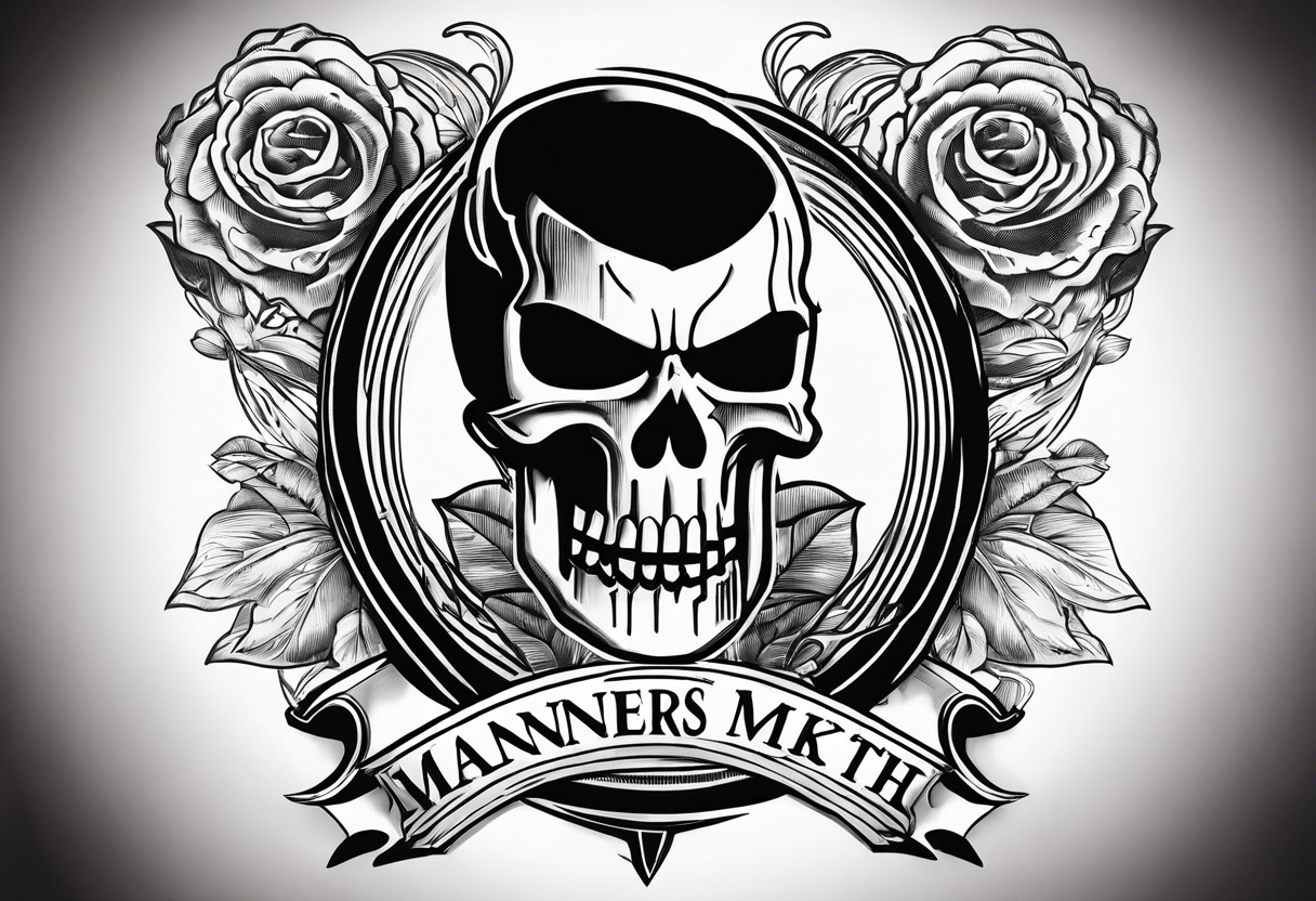 Manners Maketh Man text 
with Punisher skull tattoo idea