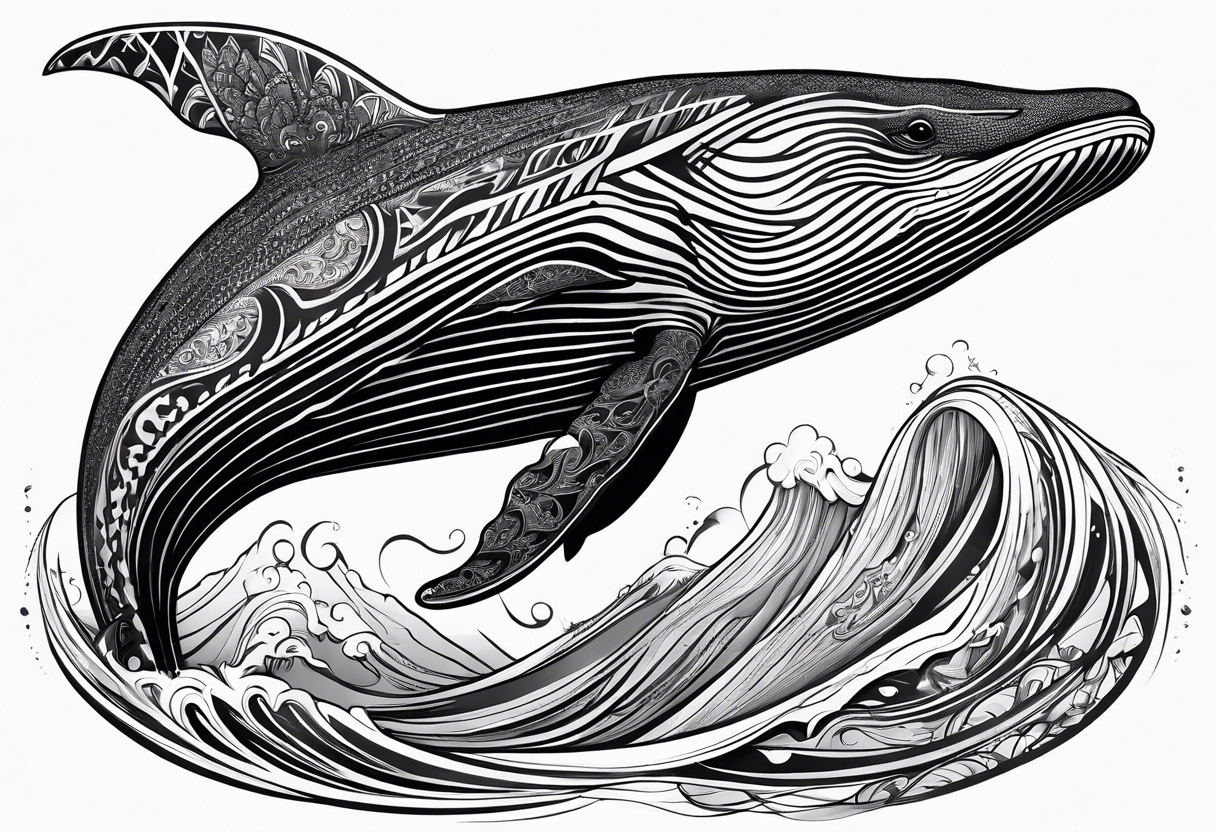 humpback whale on white background, tribal black and white fit in picture tattoo idea