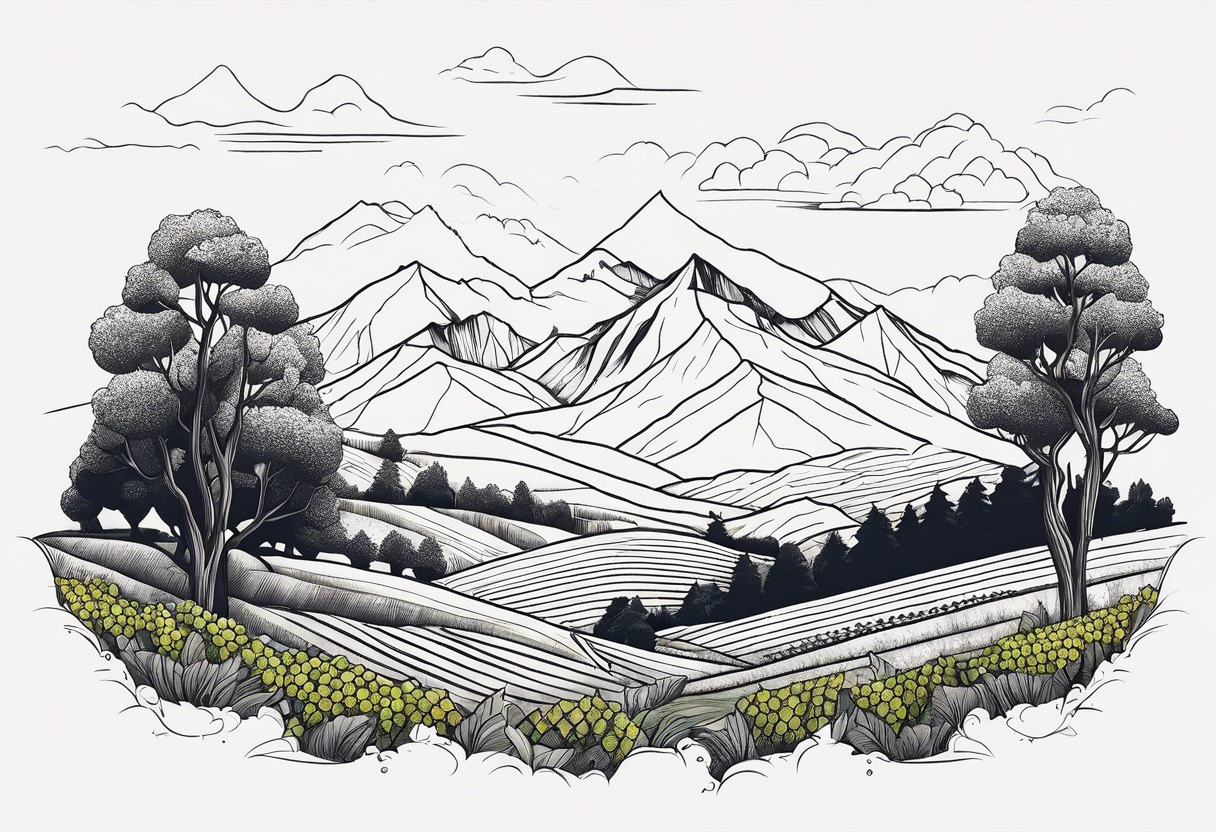 landscape vineyards to forests to mountains tattoo idea