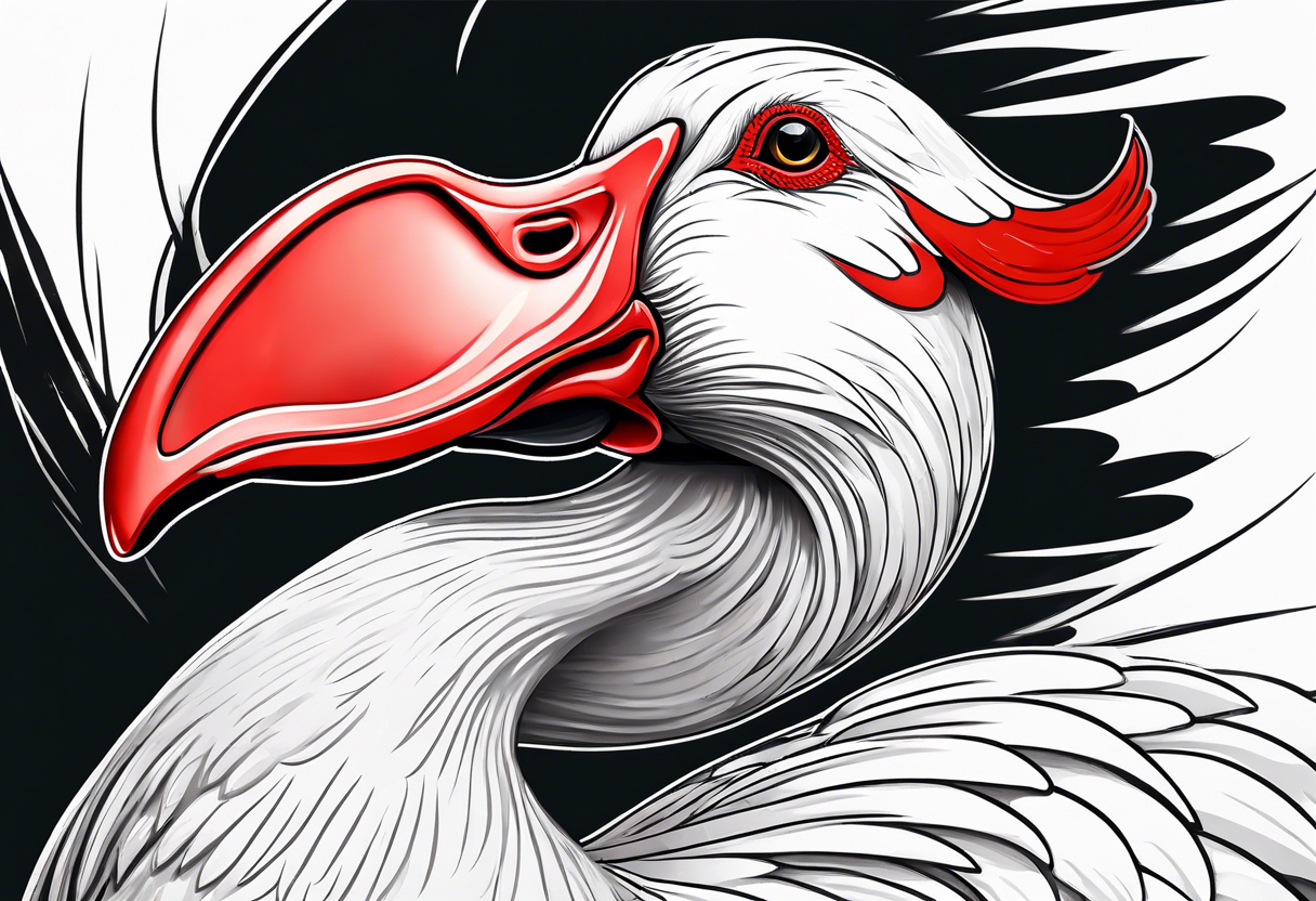 White Muscovy Duck with red beak and bumps on nose tattoo idea