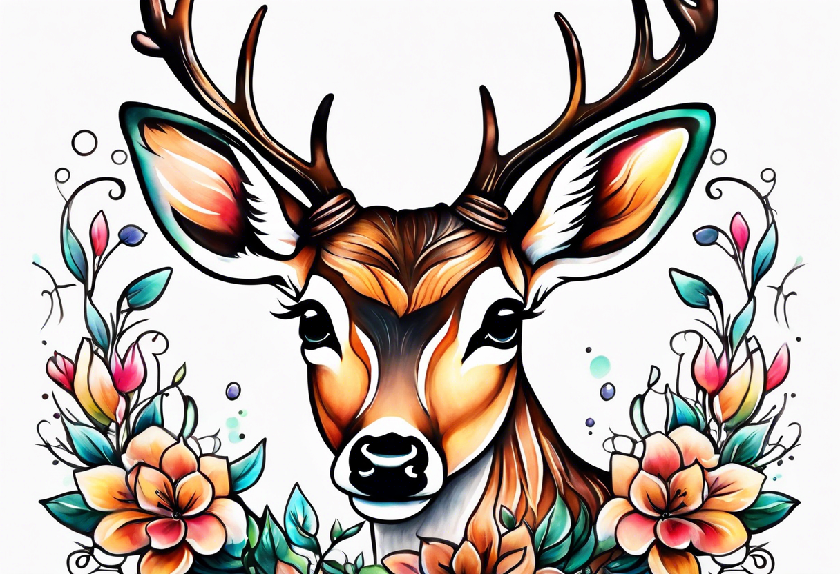 Baby Deer momma deer bubbles plants tattoo idea