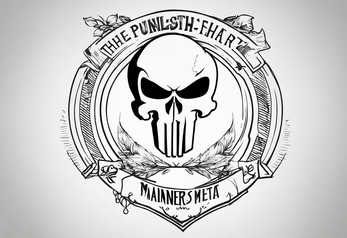 The Punisher skull with Manners Maketh Man text tattoo idea