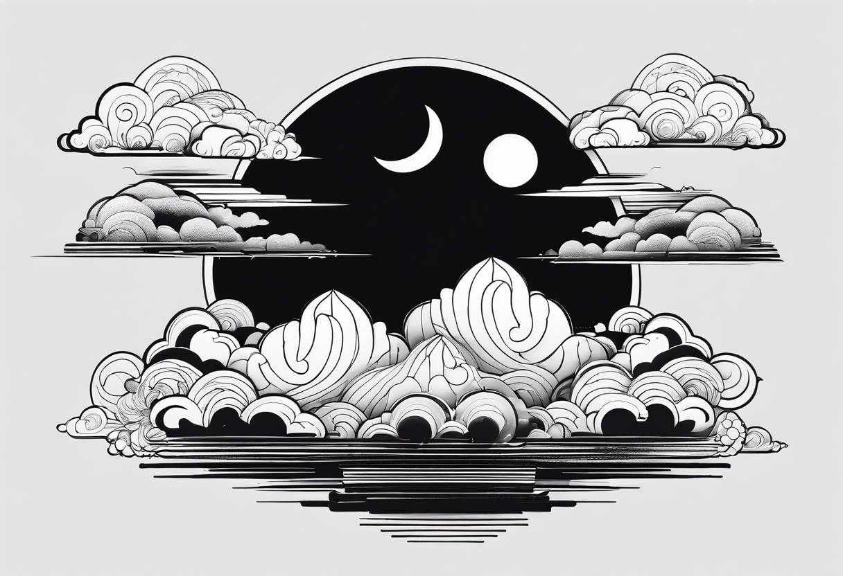 only clouds in japanese tattoo style without any buildings or moon tattoo idea