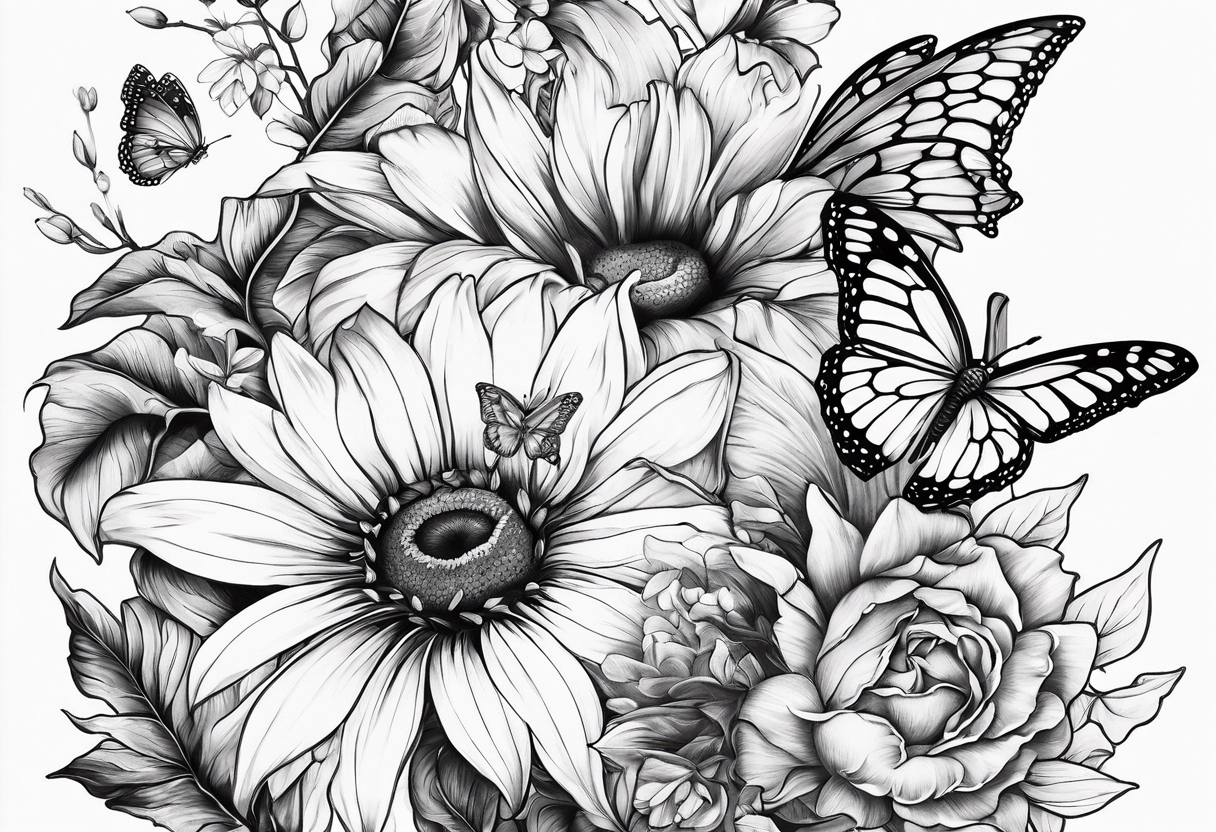 Sundlower and butterflies and humming birds tattoo idea