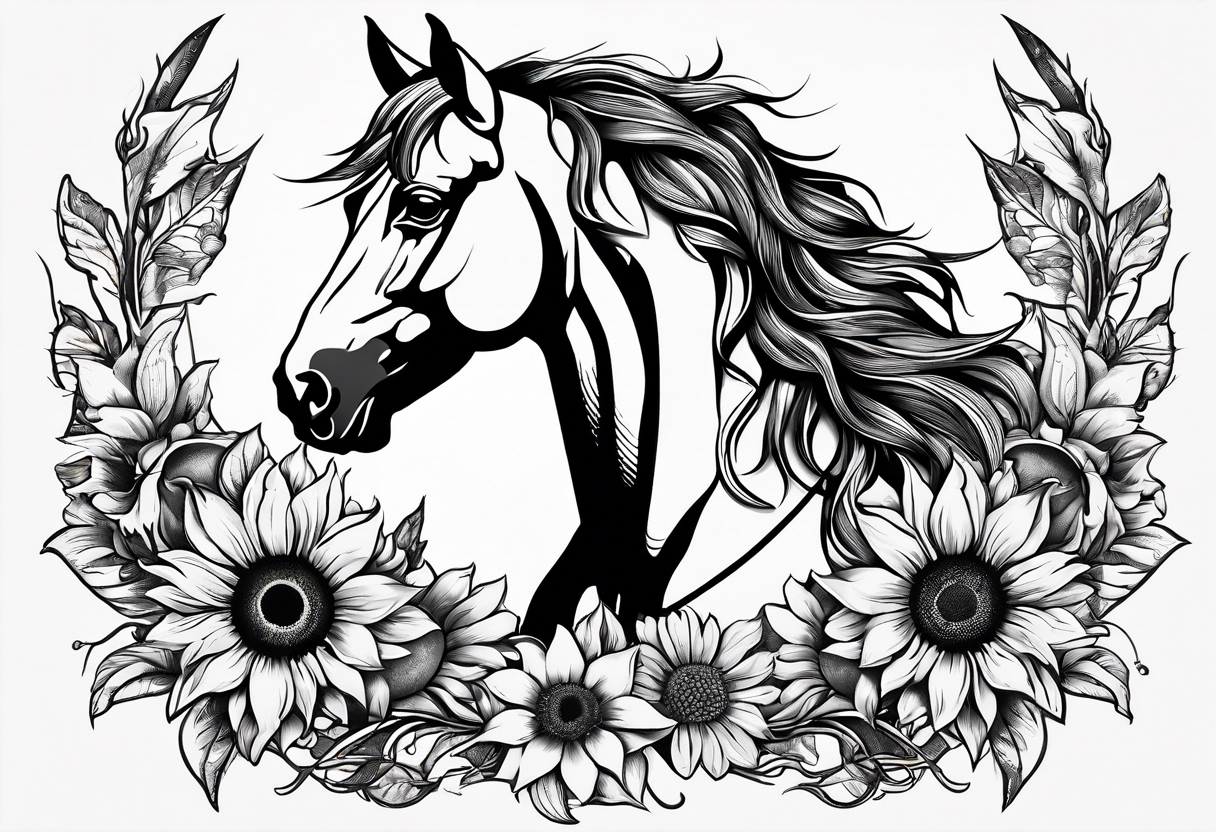 Horse, compass, sunflower tattoo idea