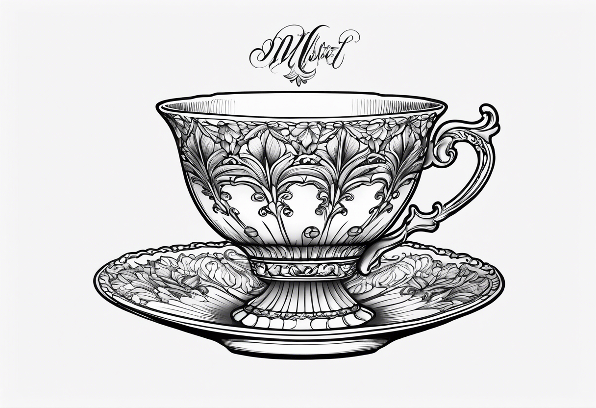 simple line art fawn in a victorian teacup tattoo idea