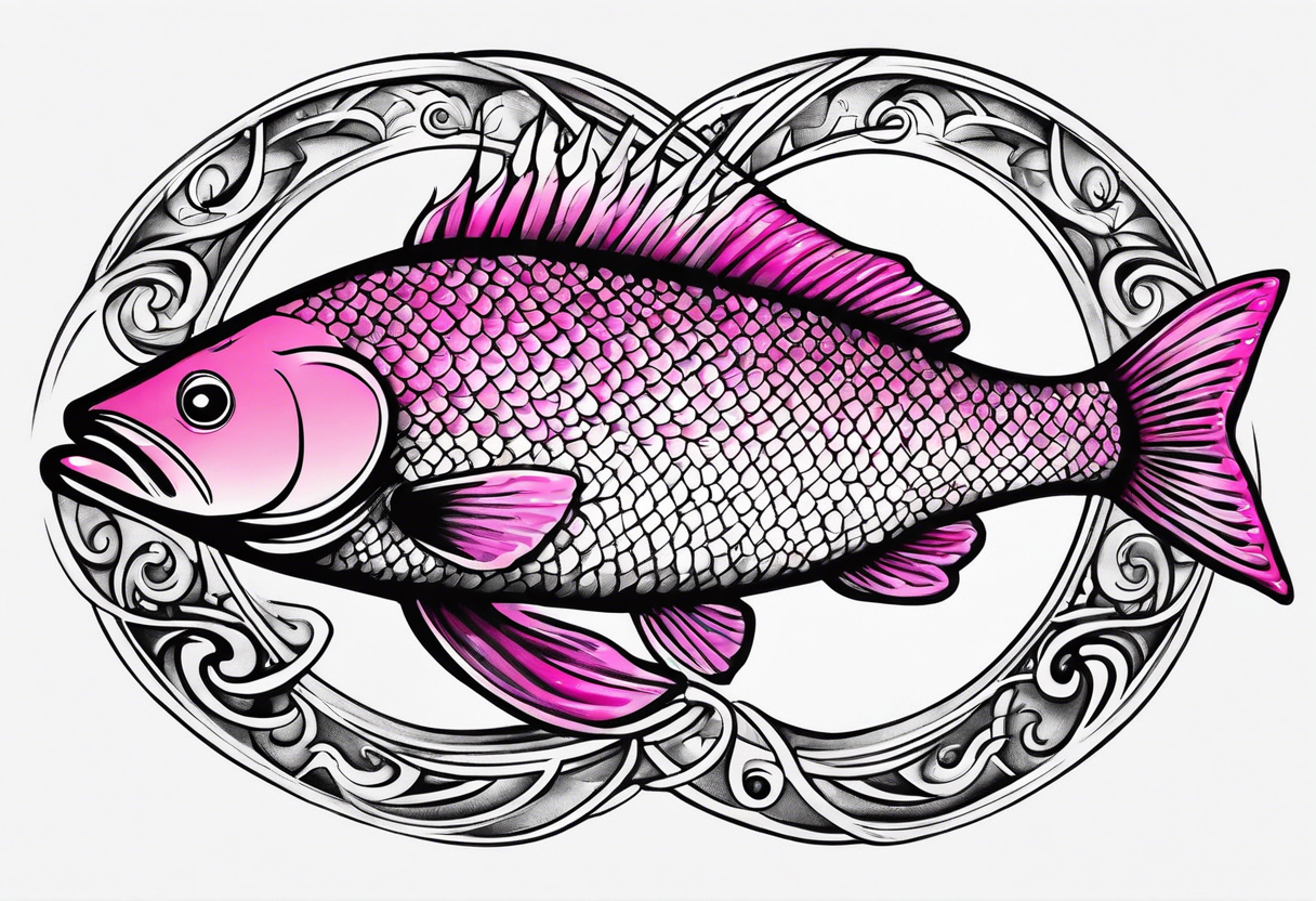 A pink infinity sign with a musky fish tattoo idea