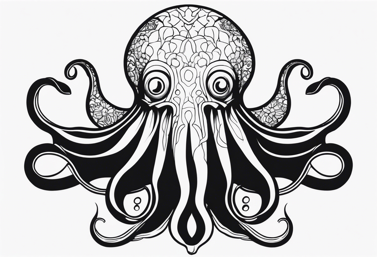 The horrifying squid hides itself in ink and turns the color of its body to black to blend into the sea tattoo idea