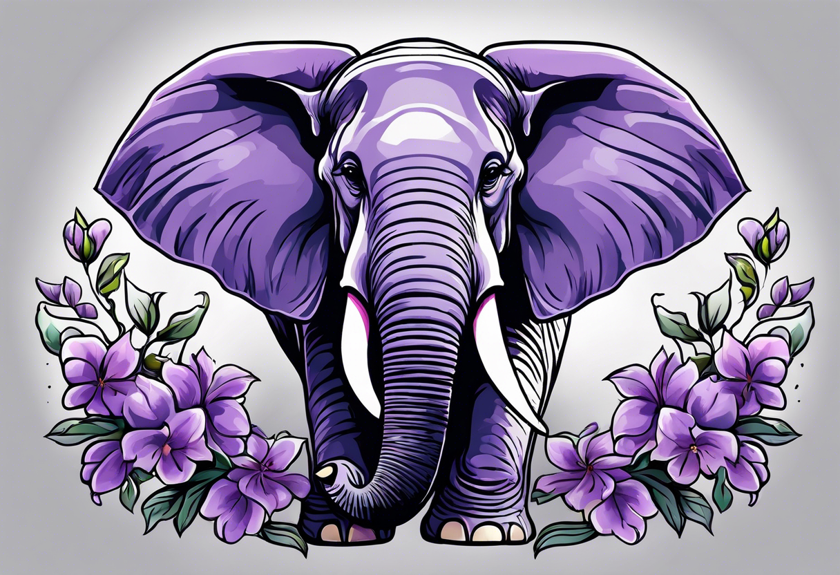 Elephant sitting with trunk morphing into lilacs tattoo idea