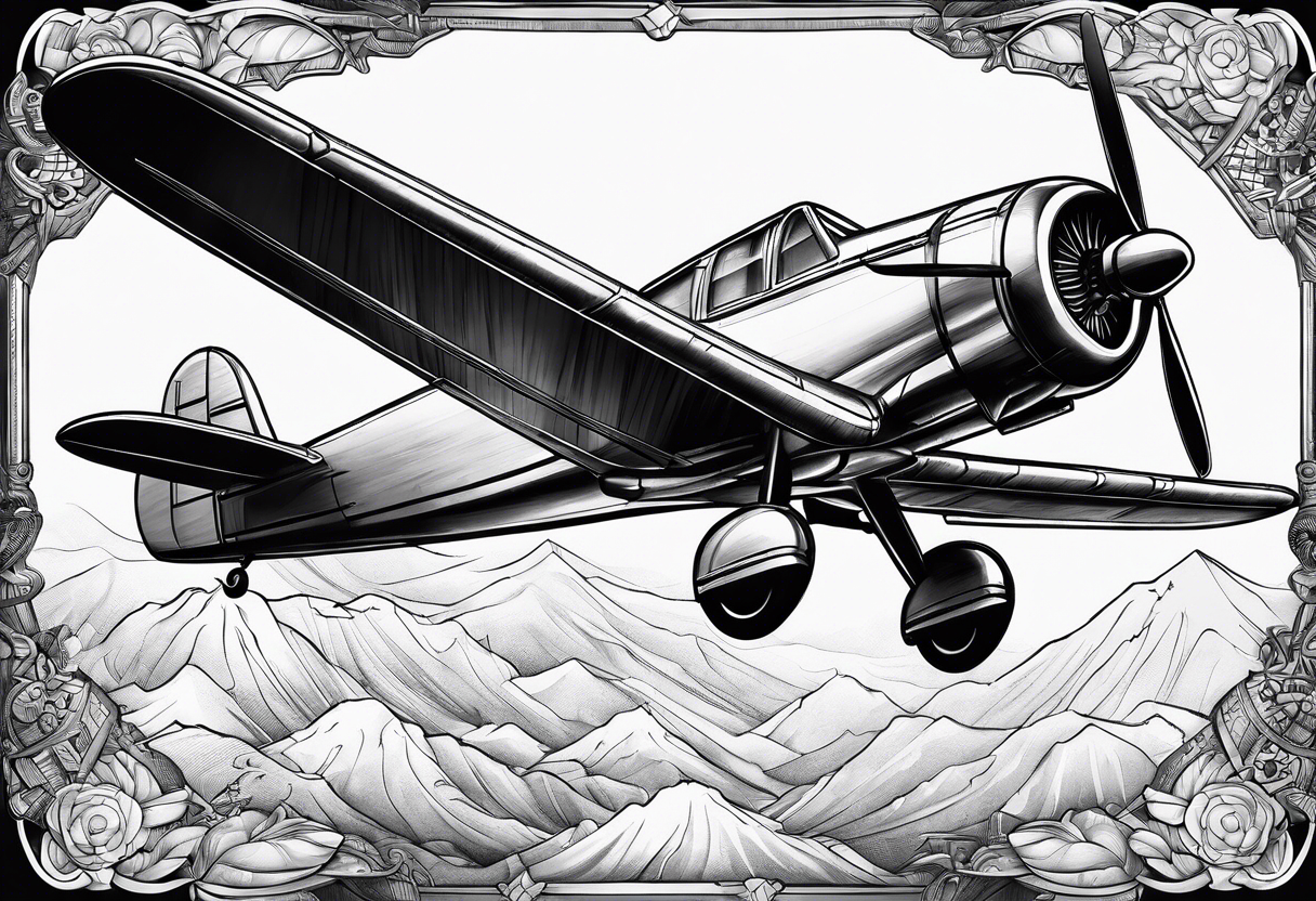 sketch of adventure plane in perspective from the bottom tattoo idea