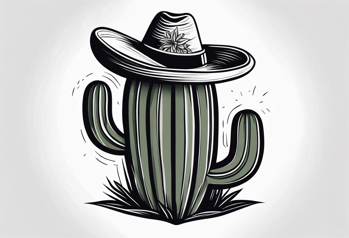 wide Cactus wearing a sombrero black and grey tattoo idea