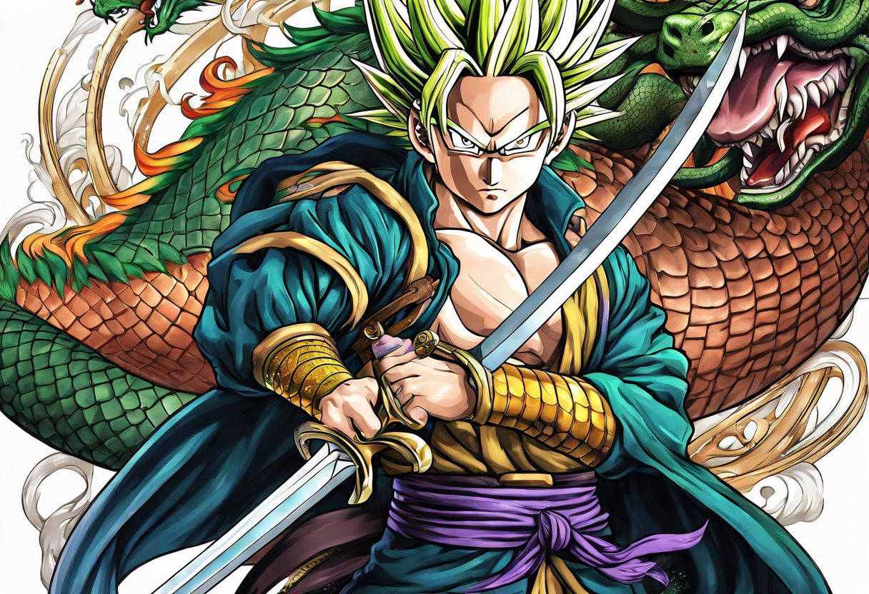 Future trunks sword with shenron spiraling around it tattoo idea