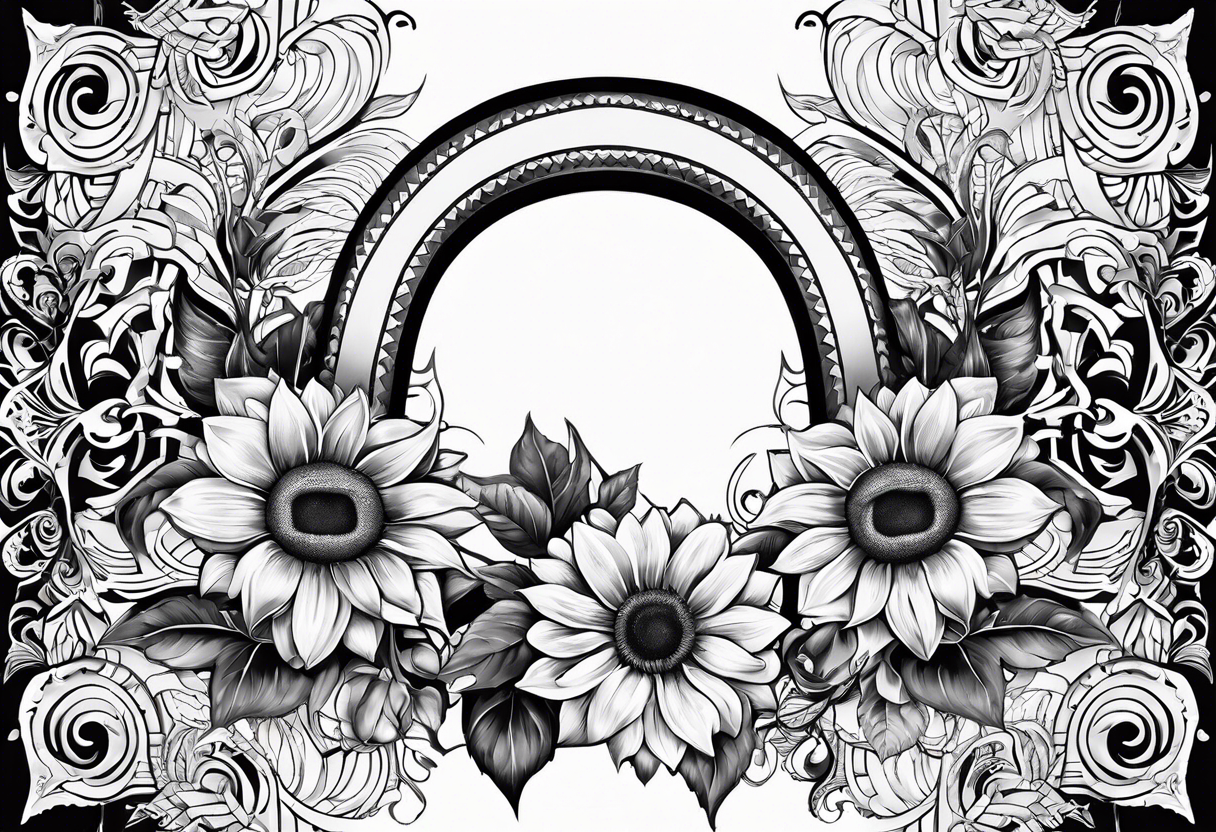 A steel horseshoe with a sunflower in the center tattoo idea