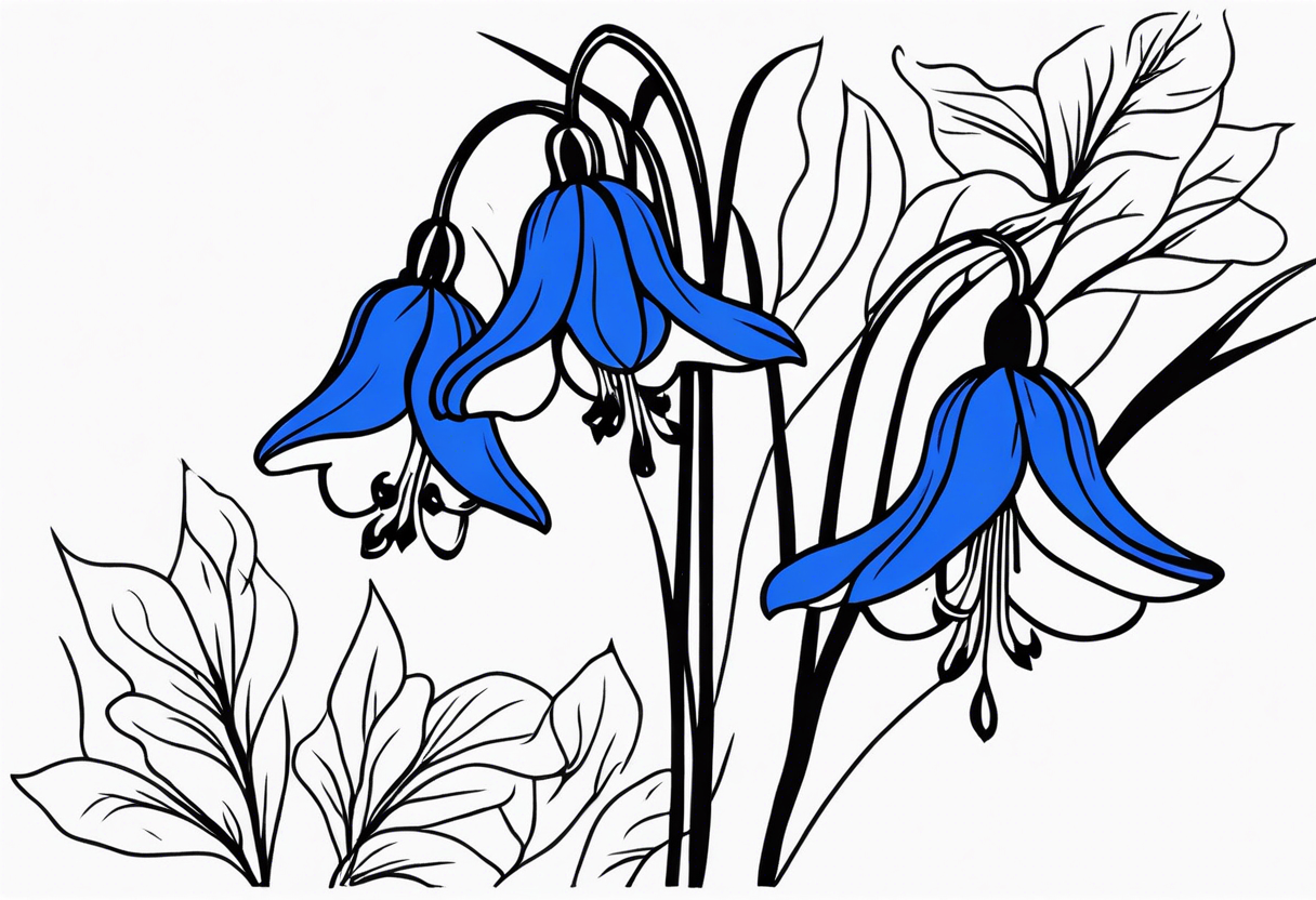 bluebells drooping in traditional style black shading instead of blue tattoo idea