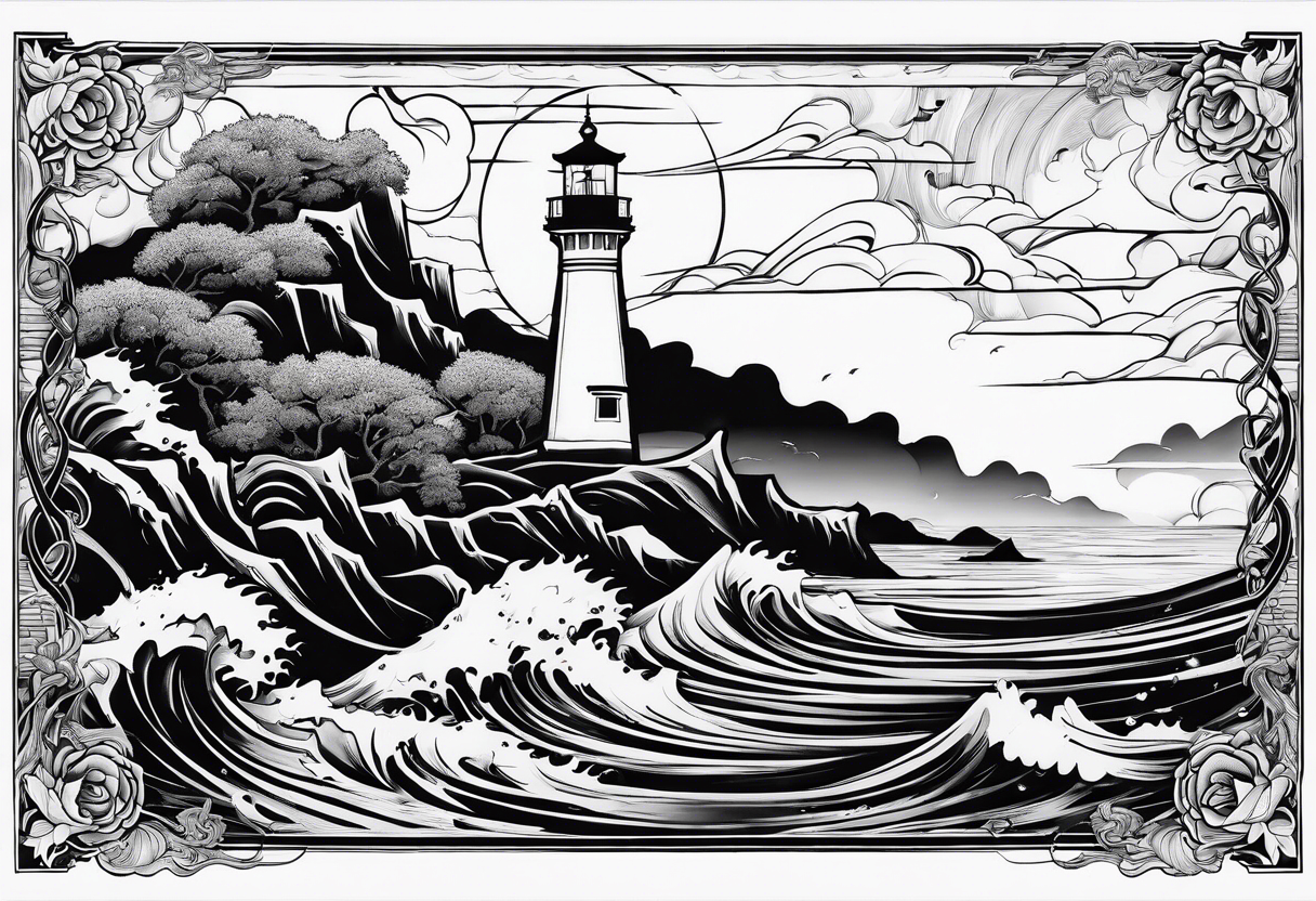 Traditional tattoo flash, stencil, lighthouse tattoo idea