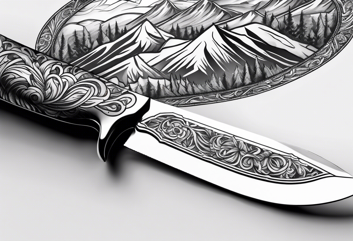 Chef knive with mountain range on the blade of the knife tattoo idea