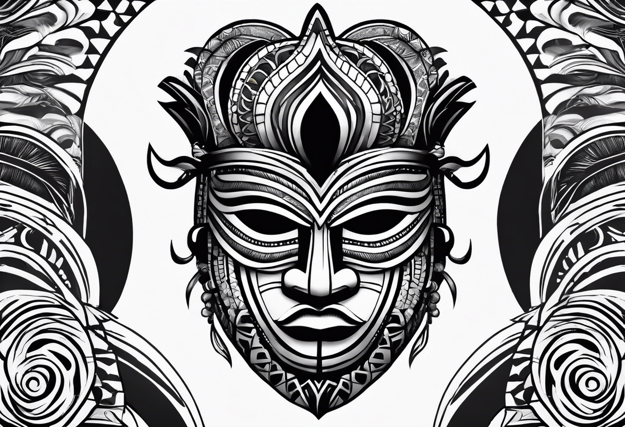 West African tribal mask with waves inside of it tattoo idea