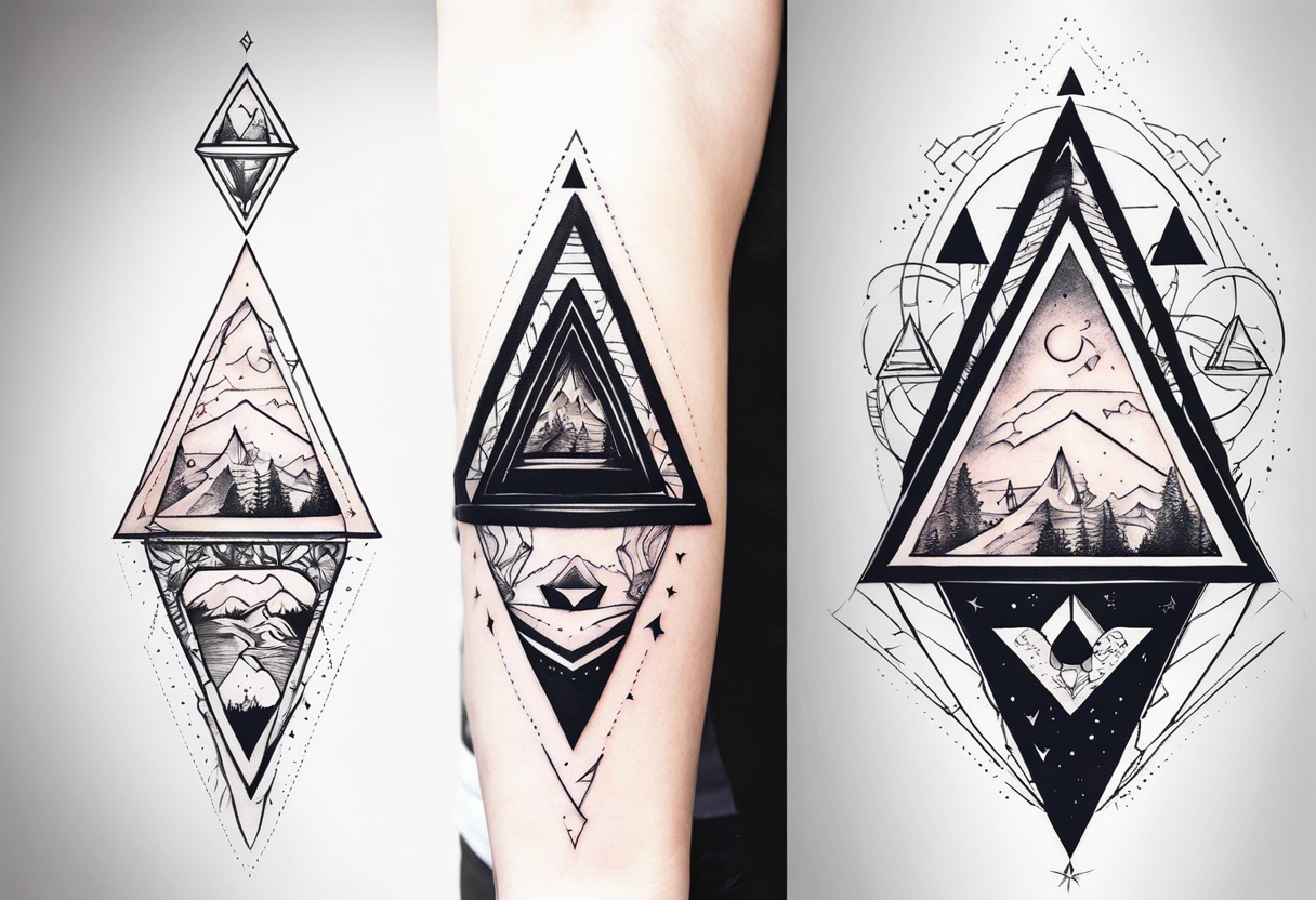multiple small triangle portals to fantasy world, forearm tattoo tattoo idea