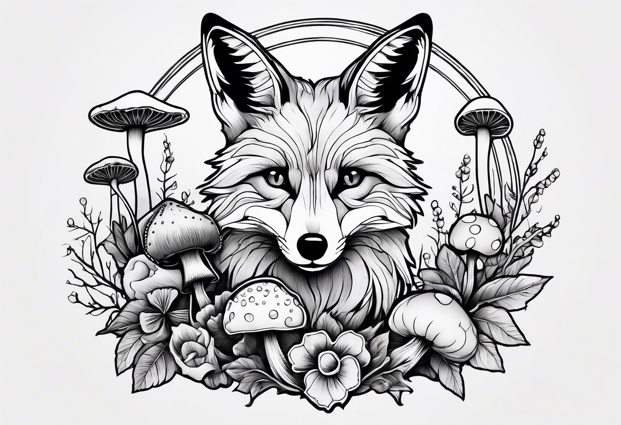 Dear fox skeleton with mushrooms growing out of it tattoo idea