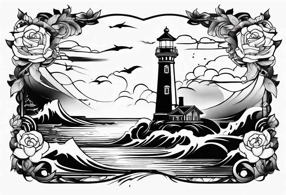 Traditional tattoo flash, stencil, lighthouse tattoo idea