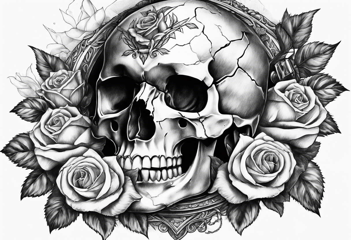 Gladius through broken skull with roses tattoo idea