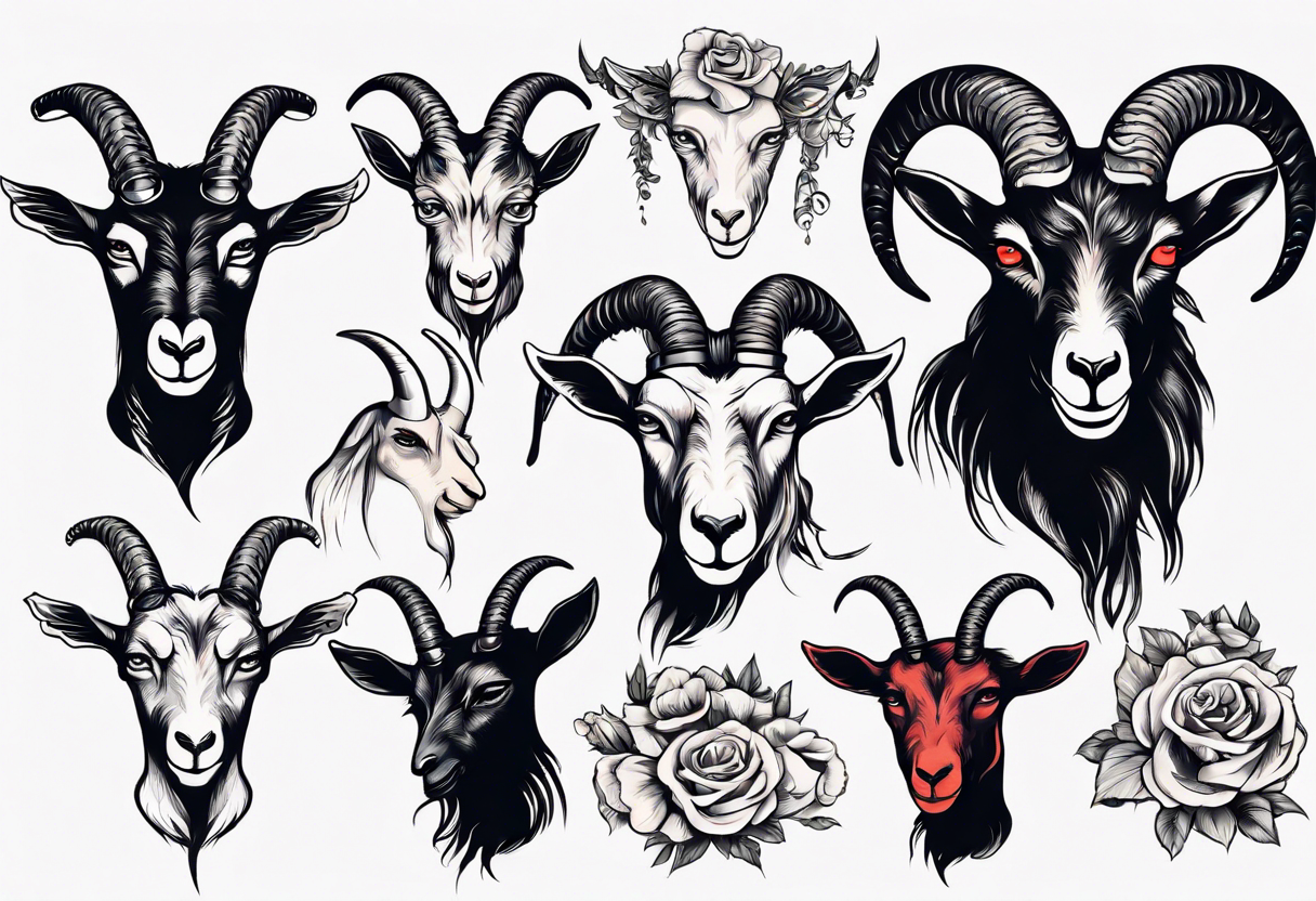 high contrast human like goat friendly but dark and large no flowers tattoo idea