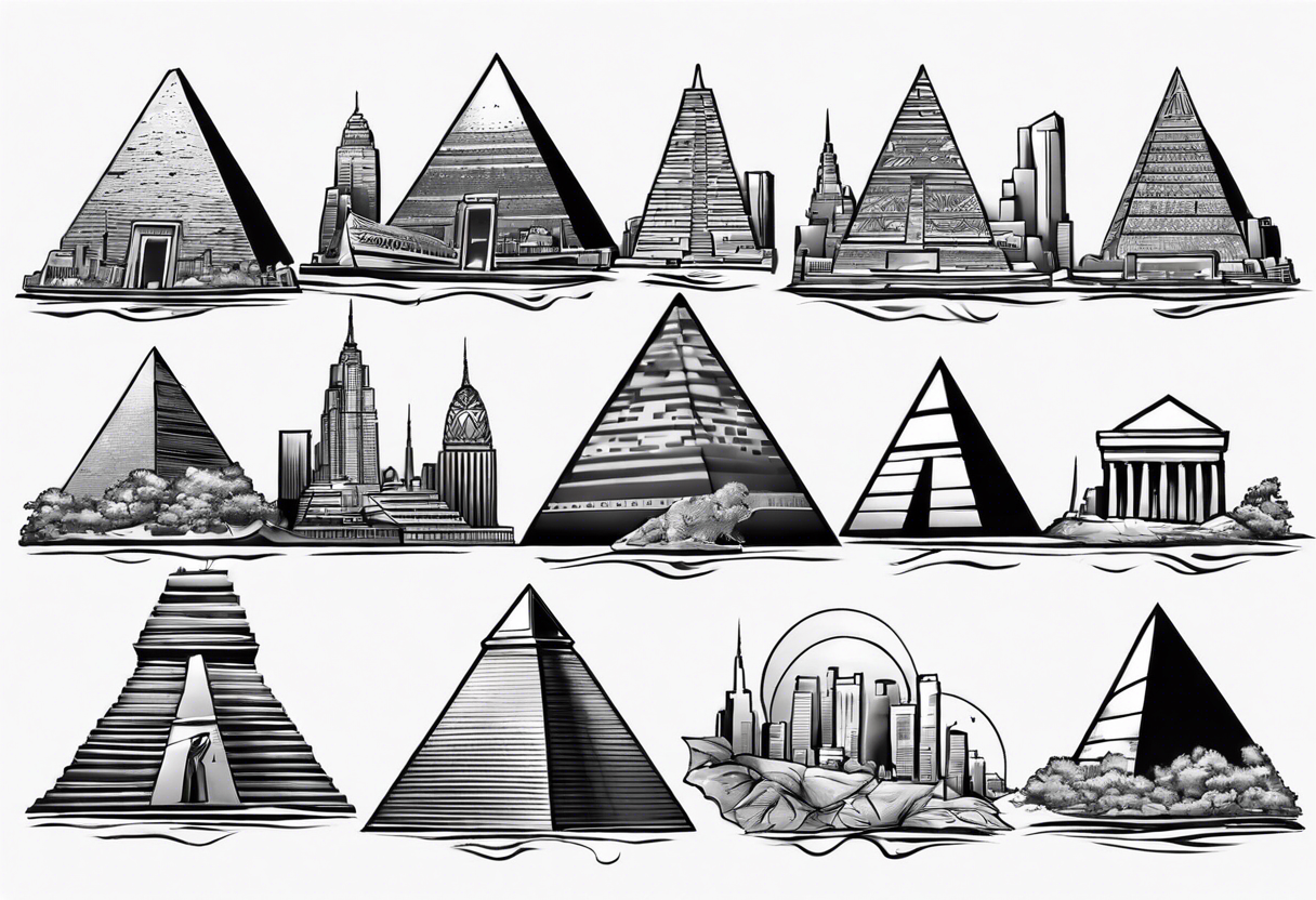 Manhattan skyline with egyptian pyramids tattoo idea