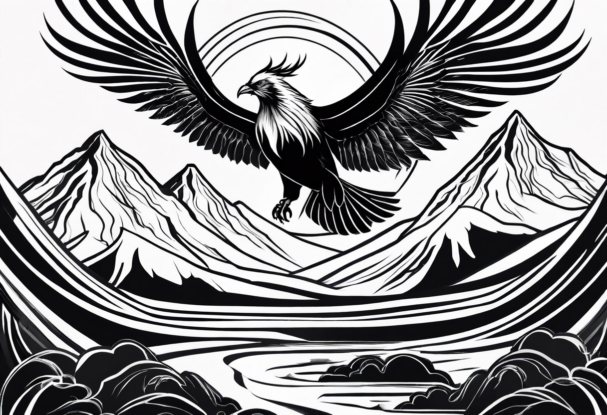 phoenix, resilience, mother, mountains tattoo idea