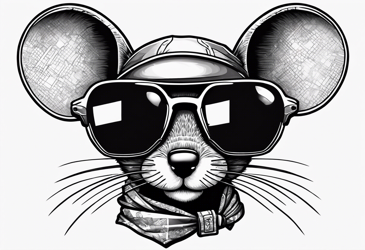 Mouse in sunglasses holding a bomb 8 bit style tattoo idea