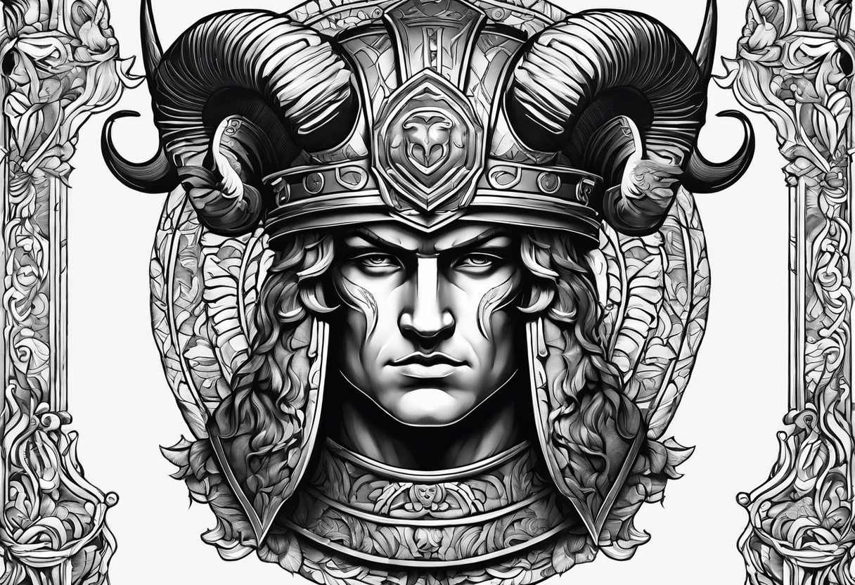 Roman soldier, ram's horns, tattoo idea