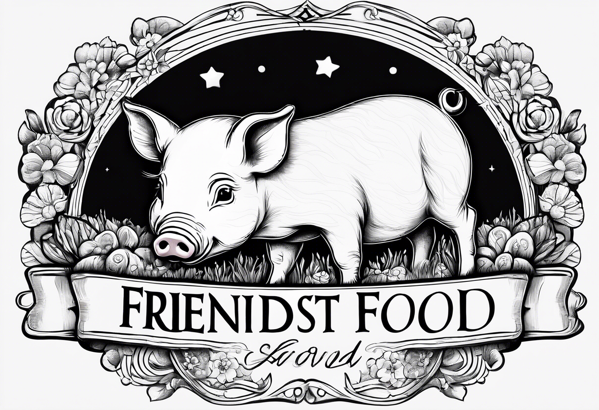 cute piglet.
with text: "friends not food" tattoo idea