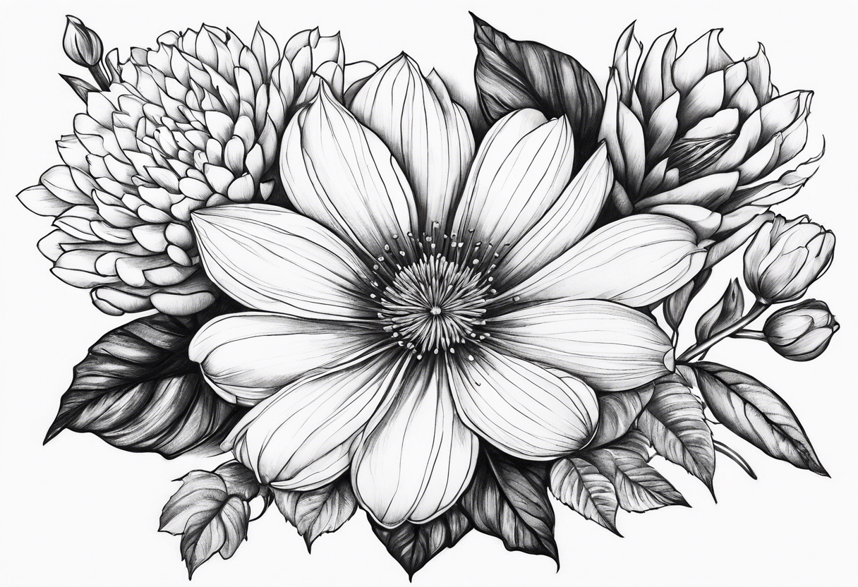 April flower, November flower, July flower, may flower, November flower, December flower, August flower tattoo idea