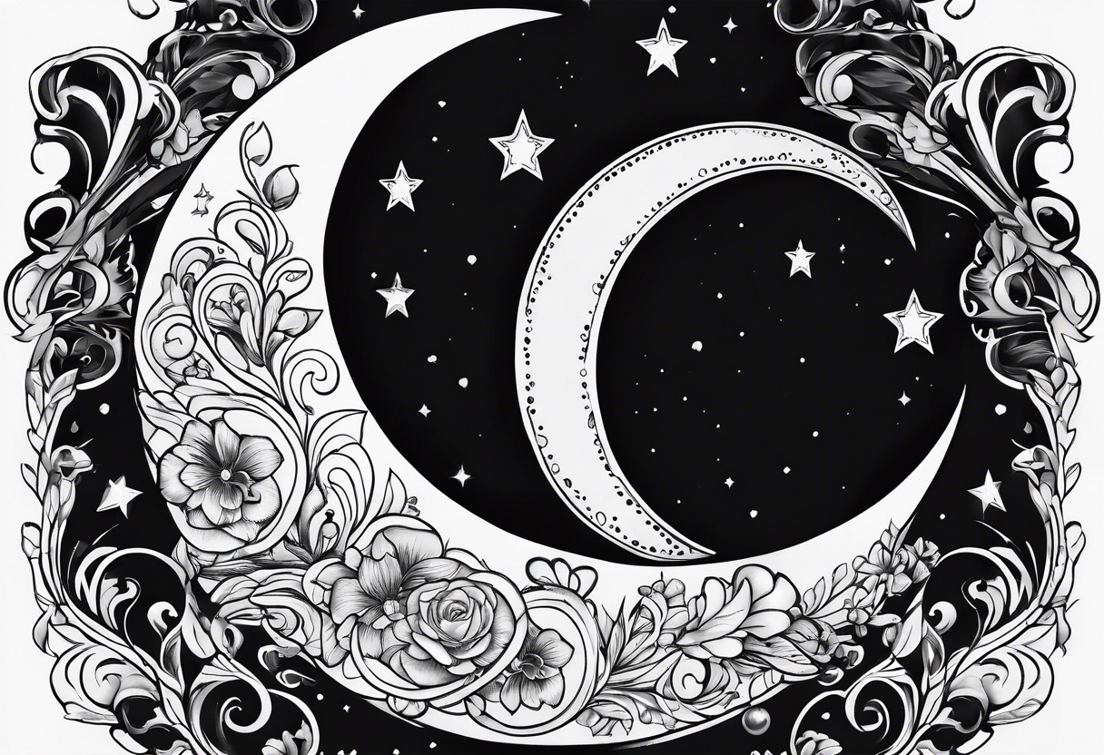 Crescent moon with a love heart inside it tattoo idea