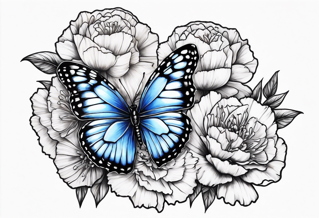 Blue butterfly carnation tattoo idea