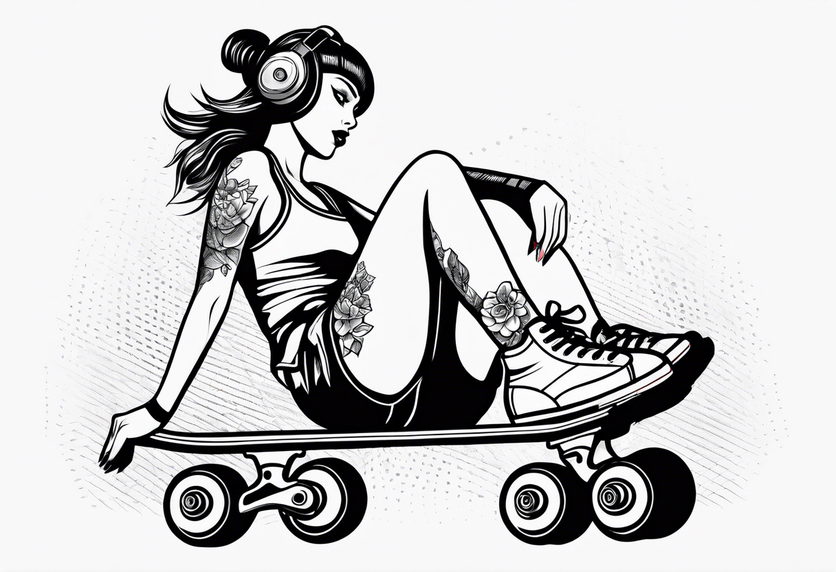 Girl roller skating with knee pads tattoo idea