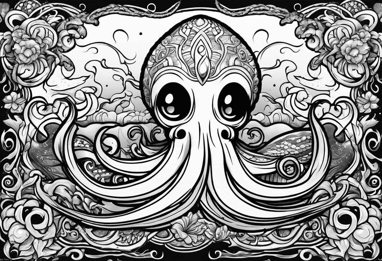 squid using lowbrow art style tattoo idea