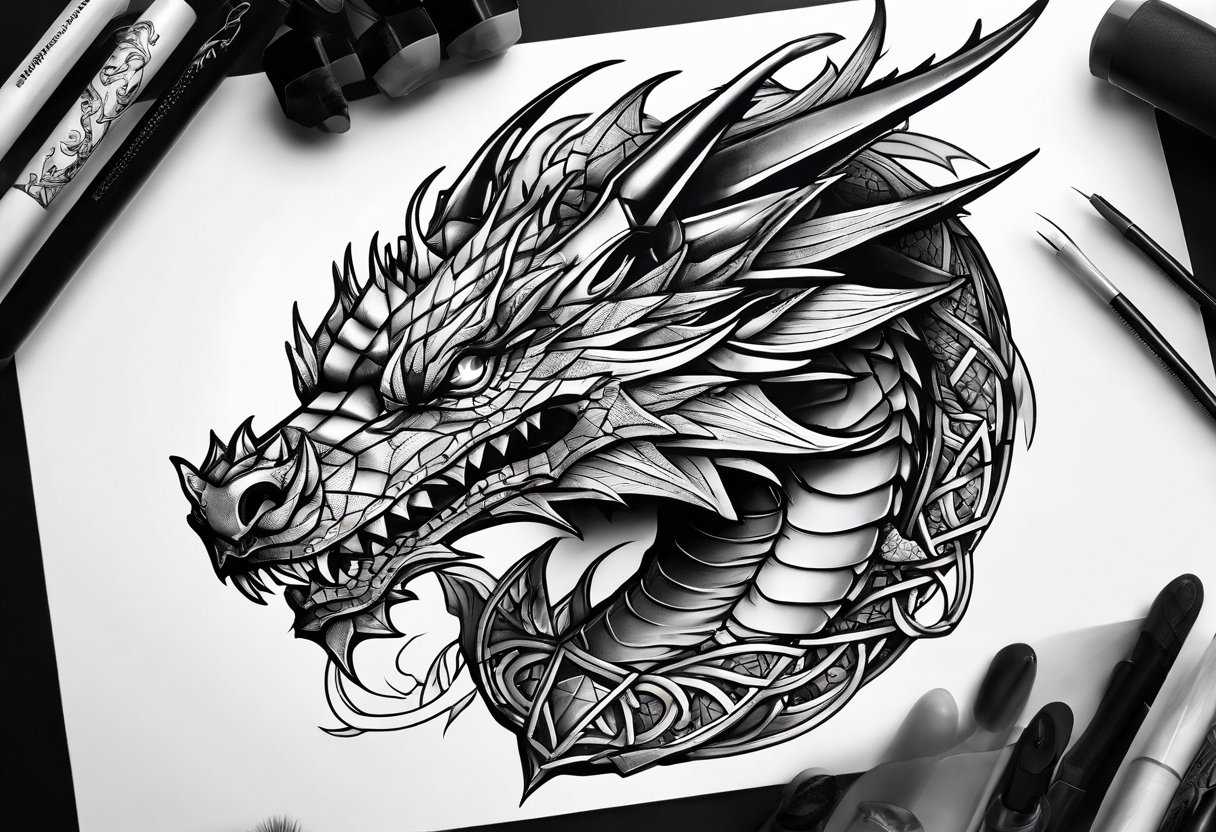 Small Dragon hurt and tired after a war but victorious tattoo idea