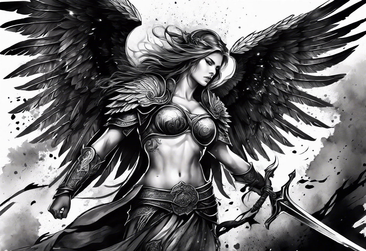 Angel warrior bloody tattoo idea