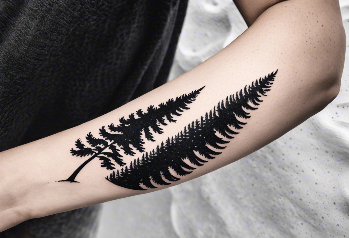 Pine trees that transform into palm trees at the beach tattoo idea