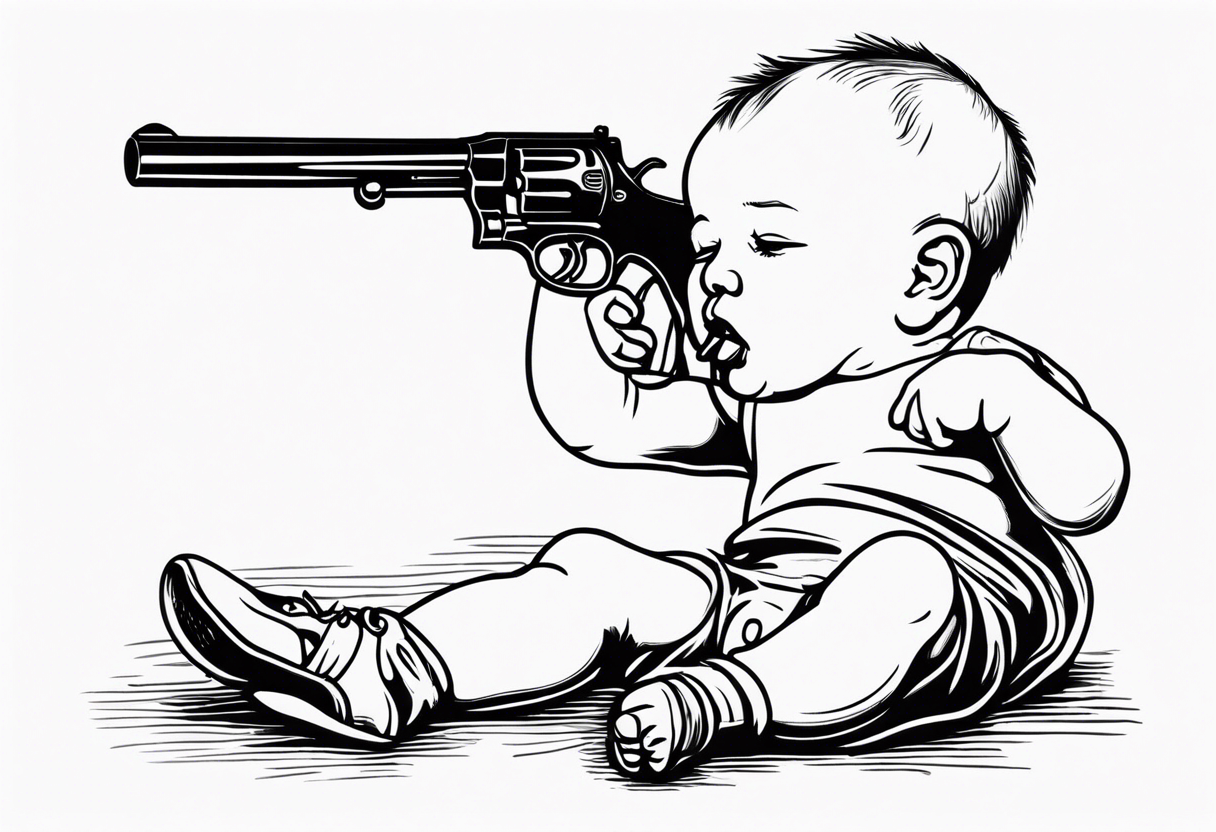 Baby tries to kill himself by pointing a gun at his own head tattoo idea