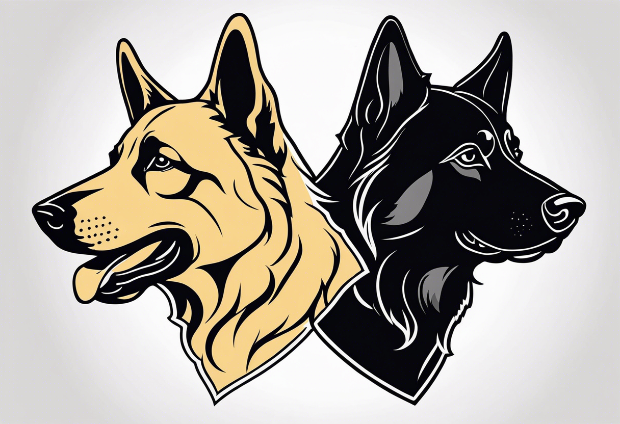 a black German shepherd vs a golden retriever in Jiu Jitsu tattoo idea