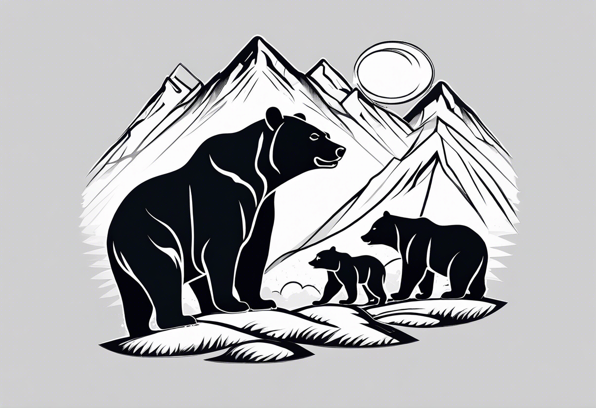 mamma bear and cub with mountains tattoo idea